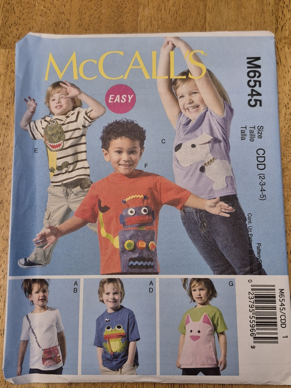 McCall's M6545 Kids Tee Shirt Pattern Puppy Dinosaur Robot Frog Sz 2 3 4 5
